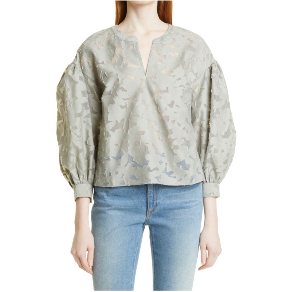 Club Monaco Sculptured Floral Fil Coupé Top in Forest Fog (L)
